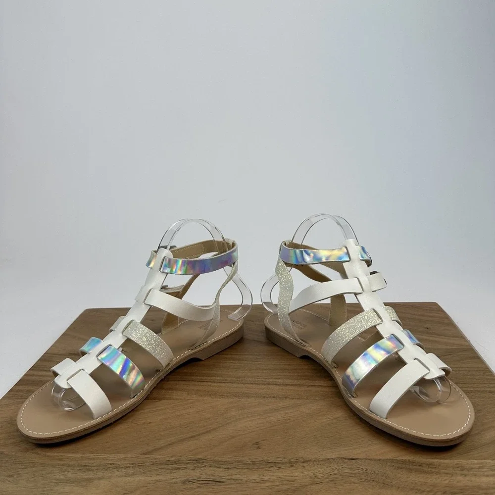 New Harper Canyon Valentina White Sparkle Holographic Gladiator Sandals Size 5 Y